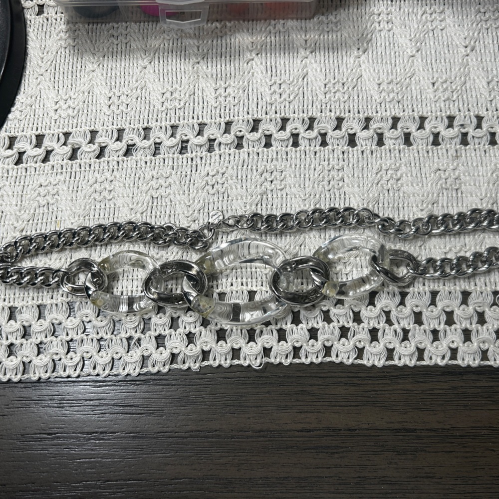Alexis Bittar Clear Link and Metal Chain Statement Necklace